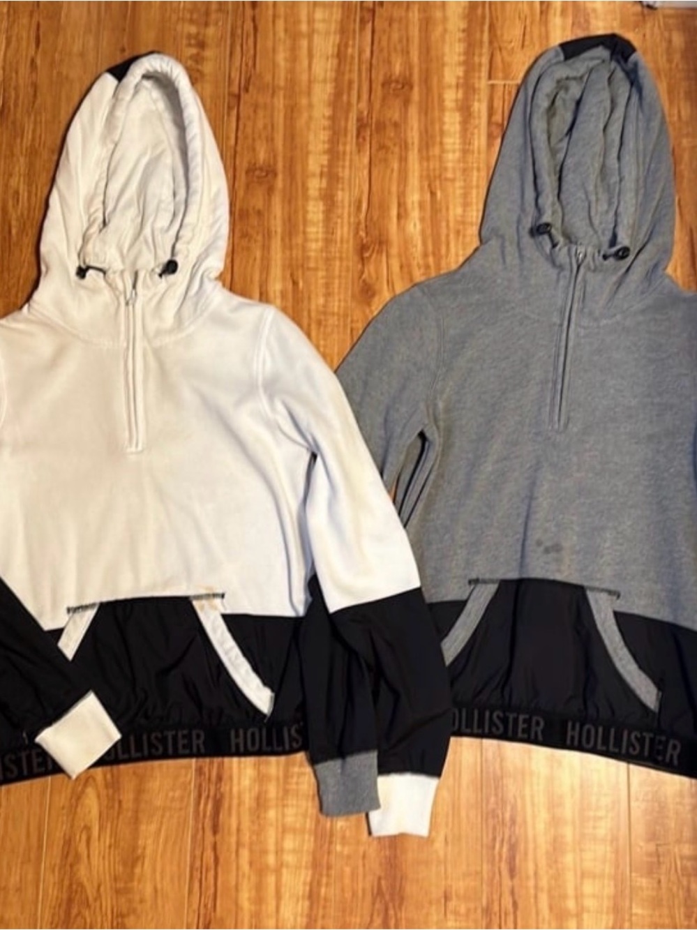 Hollister Colorblock Zip Hoodies in White, Gray & Black